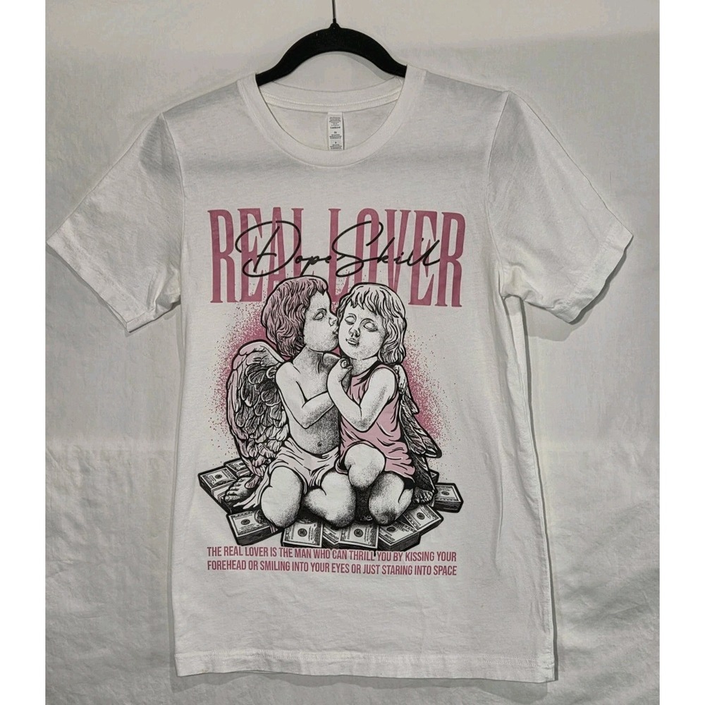 Dope Skill Real‎ Lover T-Shirt Mens Small White Graphic Cherub Money Streetwear